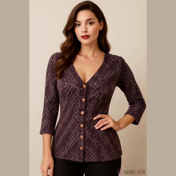 Vintage Purple Textured Cardigan Blouse 3/4 sleeves Sz Small - Picture 13 of 13